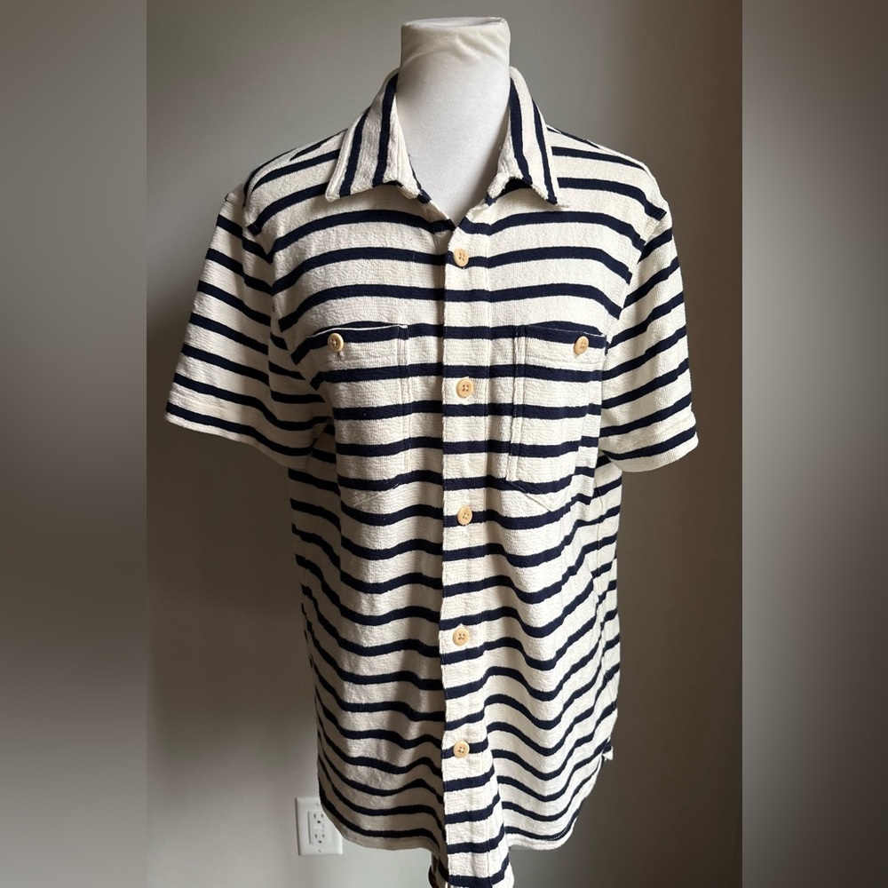 JCrew Crew Knit Goods Collared Cotton Button Down Shirt Navy Blue/Ivory Size M